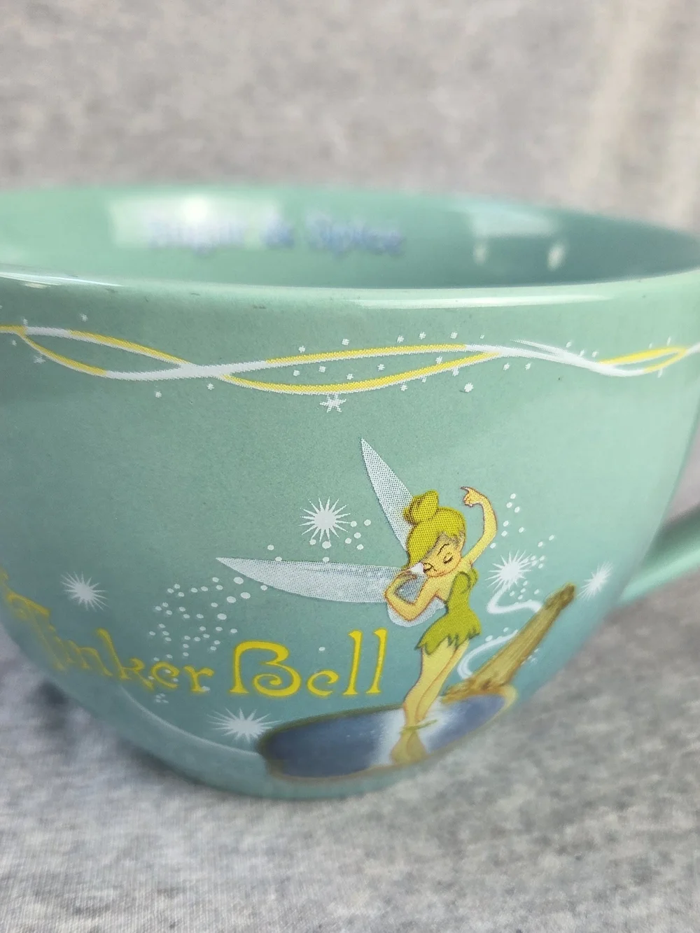 Disney Store Aqua Ceramic Mug with Character Tinkerbell Accent